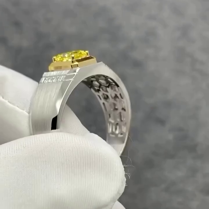 Radiant Fancy Yellow 2.05tcw Lab Grown Diamond Two Tone Bezel Set Men's Ring, VVS-VS Clarity - IGI Certified Ring