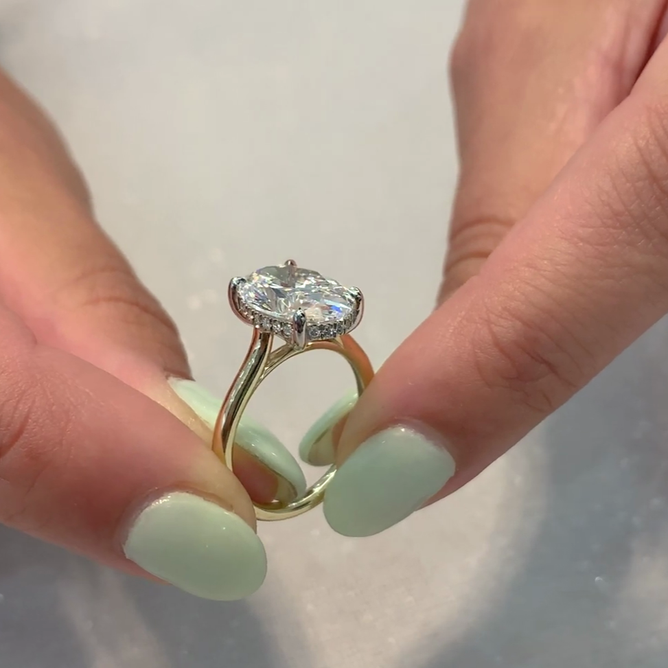 Oval 4.20tcw Lab Diamond Solitaire Engagement Ring | Hidden Halo | IGI Certified | Yellow Gold
