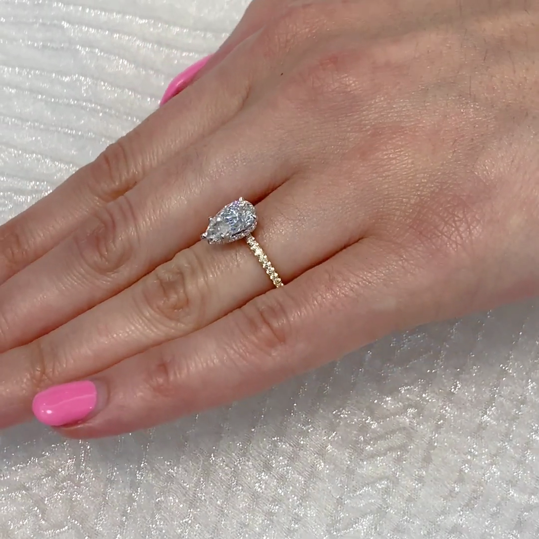 Pear 2.00tcw Lab Diamond Engagement Ring | Hidden Halo | IGI Certified | VVS Clarity | Gold Options