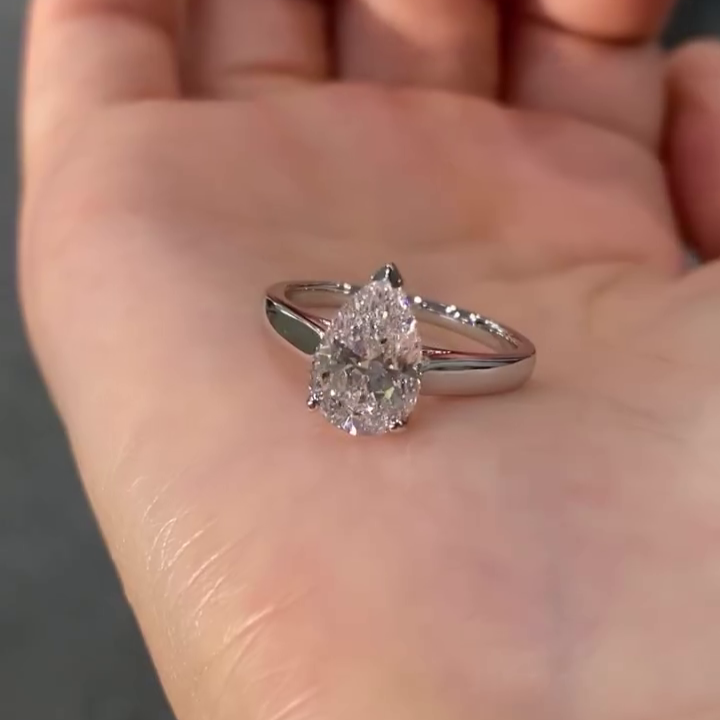 2.00ct Pear Lab Grown Diamond Engagement Ring | Hidden Halo Solitaire in White Gold | IGI Certified
