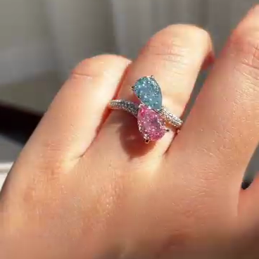 Bypass Style 2.50tcw Pink & Blue Pear Lab Grown Diamond Ring | Fancy Color | IGI Certified | Pave Band | Ethical Custom Engagement Ring