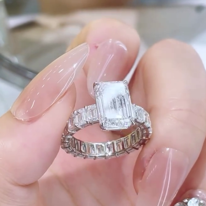 Emerald 8.00tcw Lab Grown Diamond Engagement Ring | 5.00ct Center + 3.00ct Side Stones | IGI Certified