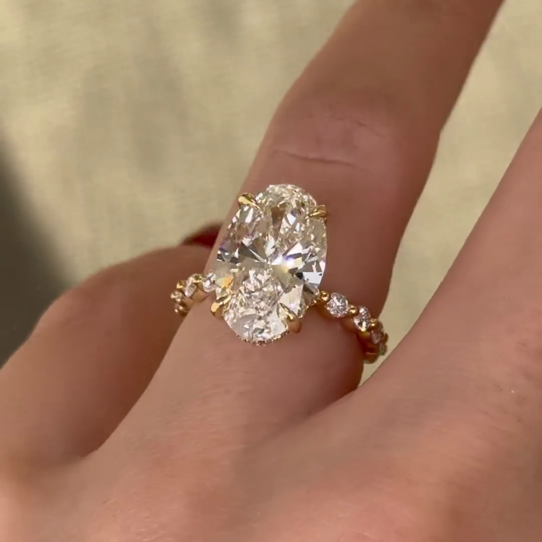 3.30tcw Oval Lab Diamond Engagement Ring | Hidden Halo + Pavé Band | IGI Certified | White Gold