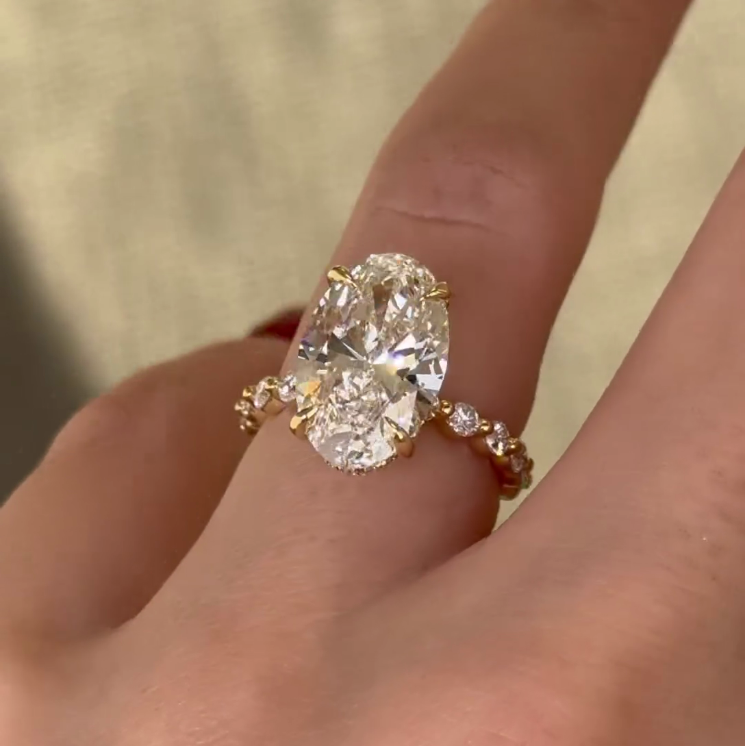 3.30tcw Oval Lab Diamond Engagement Ring | Hidden Halo + Pavé Band | IGI Certified | White Gold