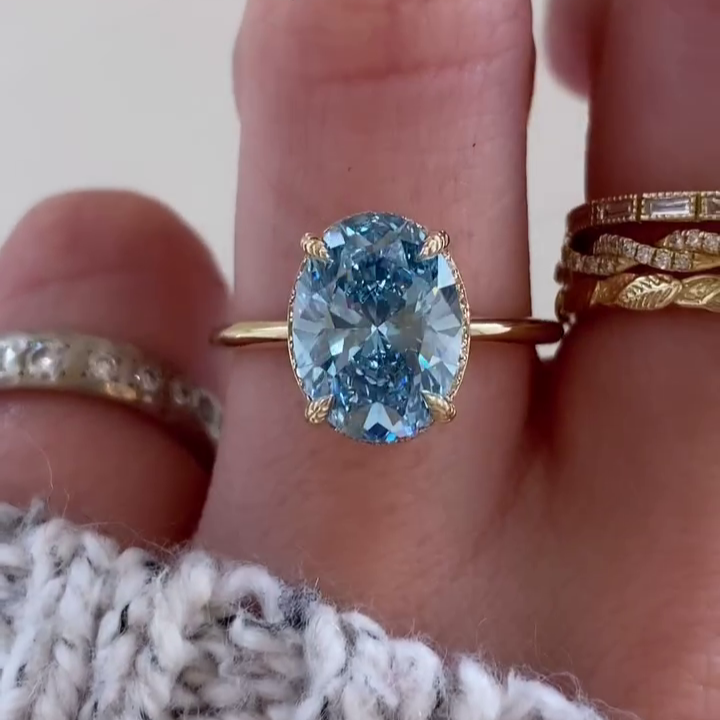 Oval Fancy Blue 3.30tcw Lab Diamond Hidden Halo Ring | IGI Certified | D-E-F | VVS–VS