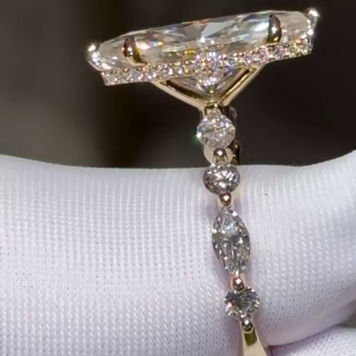 4.00tcw Marquise Lab Diamond Engagement Ring | Hidden Halo Pave | IGI Certified | Custom Gold