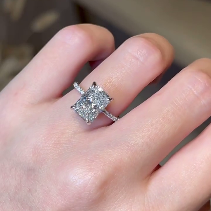 Radiant 3.50tcw Lab Diamond Ring | Modern Hidden Halo Design | Handcrafted Luxury Ring