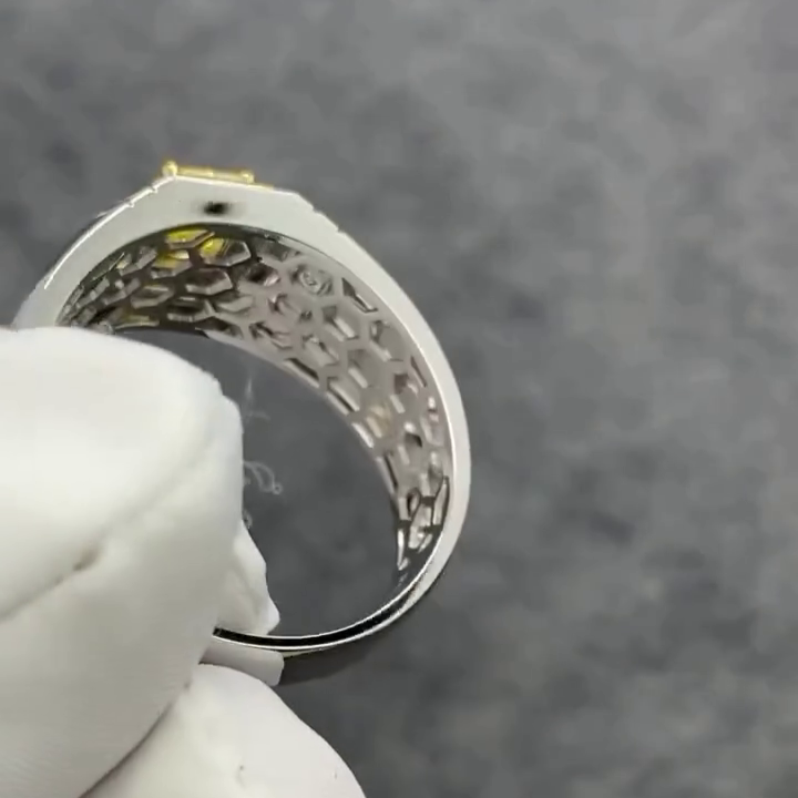 Radiant Fancy Yellow 2.05tcw Lab Grown Diamond Two Tone Bezel Set Men's Ring, VVS-VS Clarity - IGI Certified Ring