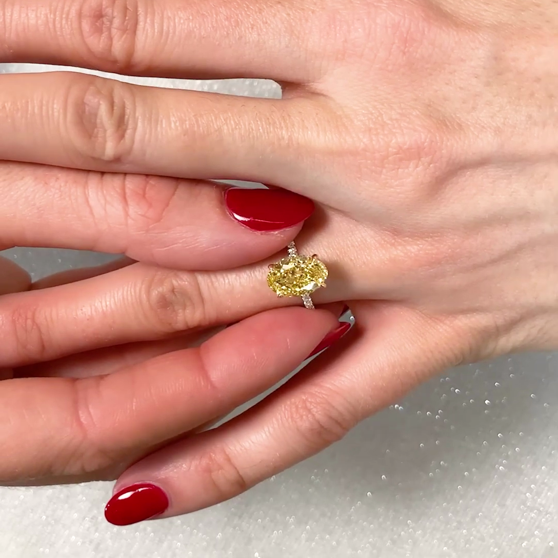 Oval Fancy Yellow 2.90tcw Lab Diamond Hidden Halo Ring | Two-Tone | IGI Certified