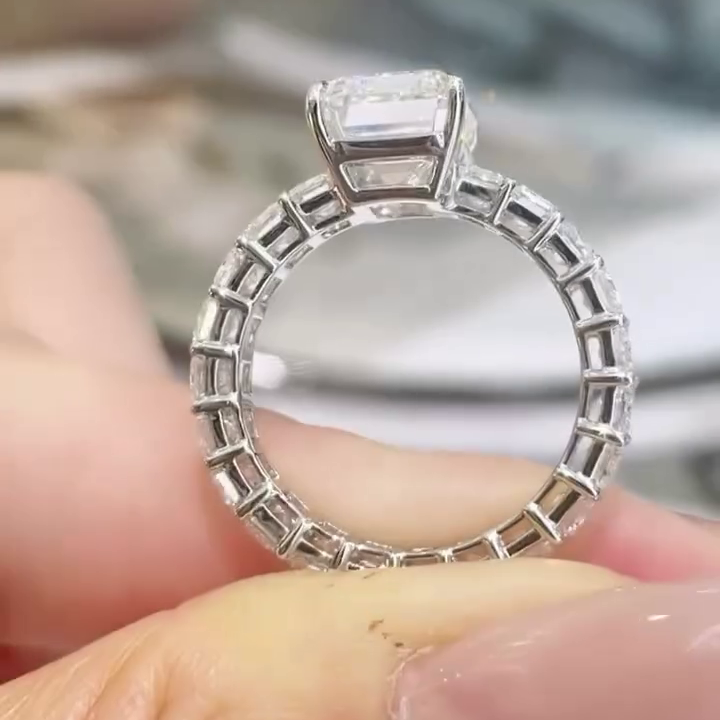 Emerald 8.00tcw Lab Grown Diamond Engagement Ring | 5.00ct Center + 3.00ct Side Stones | IGI Certified