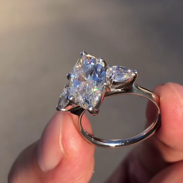 Marquise 3.80tcw Lab Grown Diamond Three Stone Engagement Ring, D-E-F Color, VVS-VS Clarity - IGI Certified