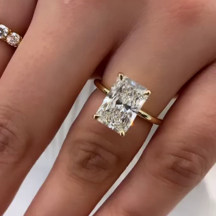 Radiant Cut 4.10tcw Lab Diamond Ring | IGI Certified | Hidden Halo Setting | Elegant Solitaire