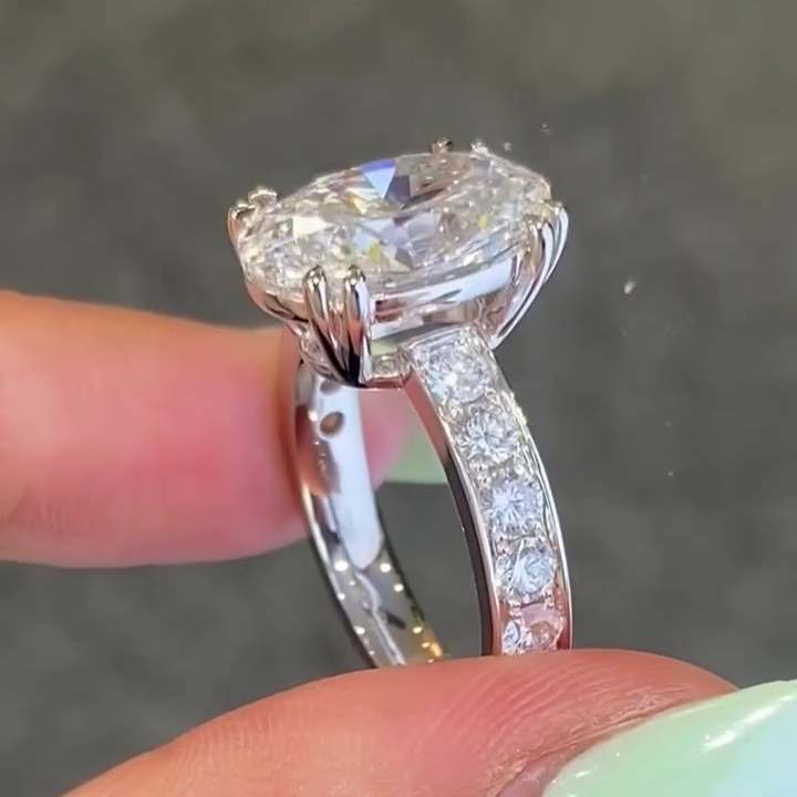 Oval Lab Grown Diamond 7.00tcw Engagement Ring | 5ct Center + 2ct Side | IGI Certified