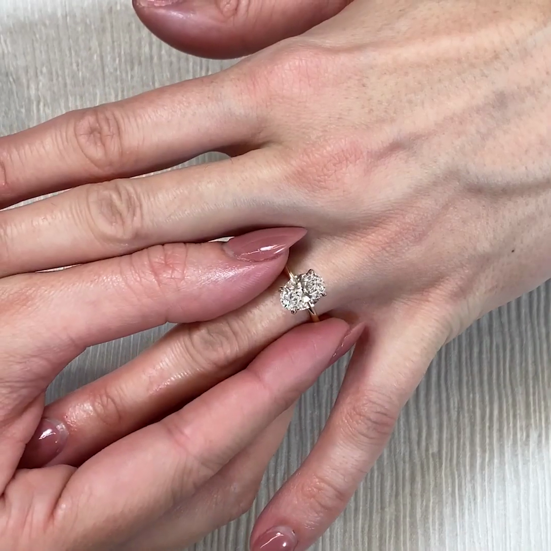 2.10tcw Oval Lab Grown Diamond Ring | Two-Tone Solitaire | IGI Certified | White & Yellow Gold