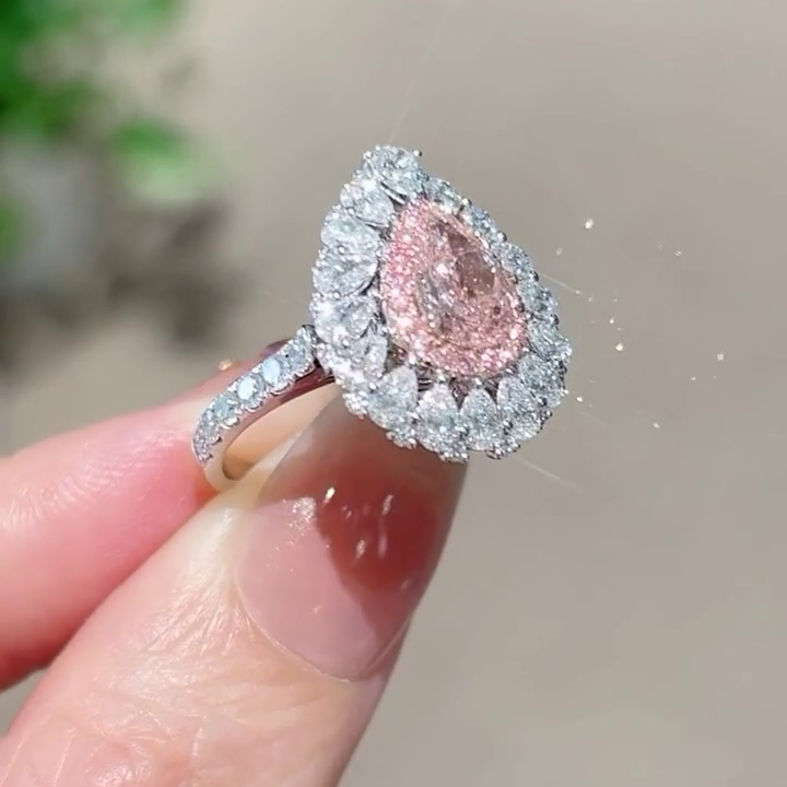 Pear Shape 4.50tcw Pink Lab Grown Diamond Halo Engagement Ring | 1.50ct Center | 3.00ct Side Stones | Fancy Pink Diamond | IGI Certified