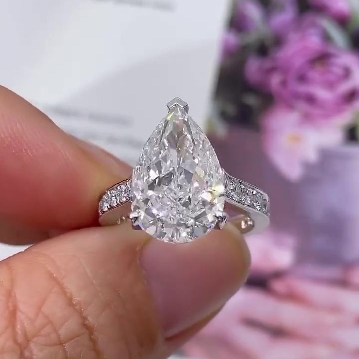 Pear 7.00tcw Lab Diamond Cathedral Channel Set Ring | IGI Certified | White Gold