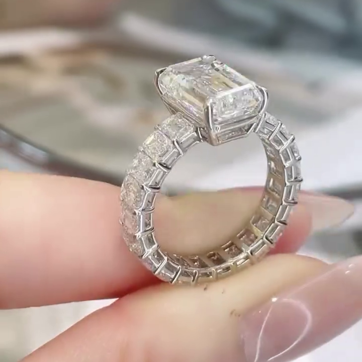 Emerald 8.00tcw Lab Grown Diamond Engagement Ring | 5.00ct Center + 3.00ct Side Stones | IGI Certified