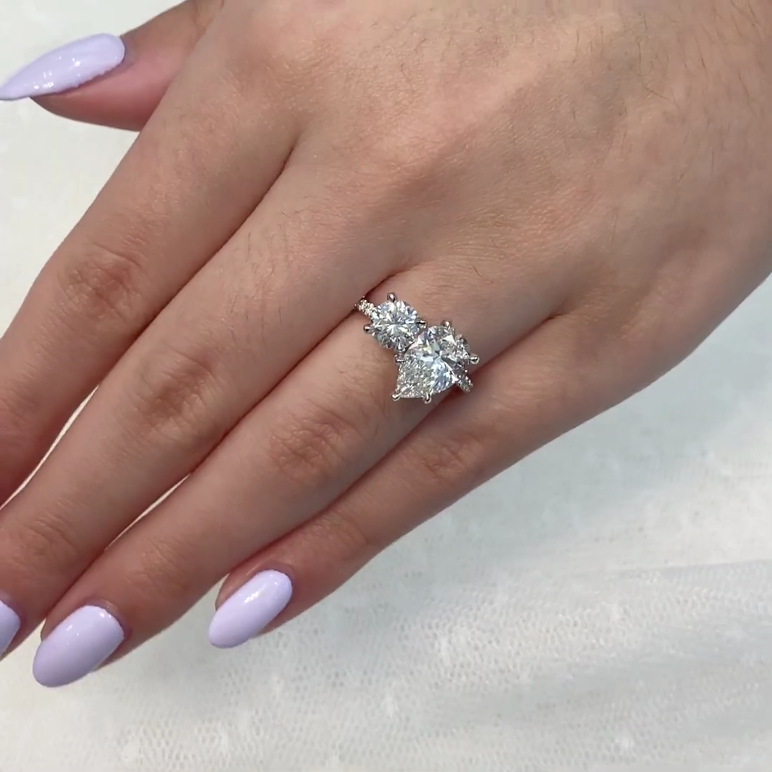 Pear & Round 3.30tcw Lab Diamond Toi Et Moi Pavé Ring | IGI Certified | Custom Gold Engagement Ring