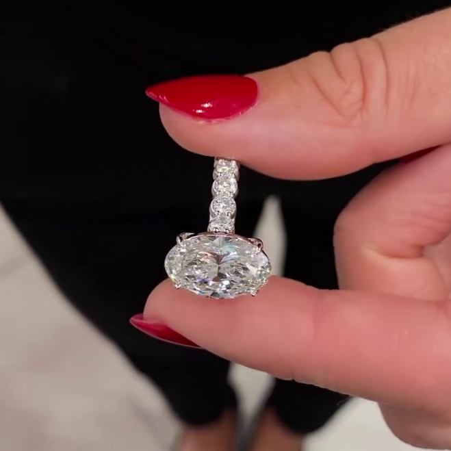 Oval 5.80tcw Lab Diamond Ring | Scalloped Pavé | Cathedral Setting | IGI Certified