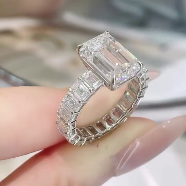 Emerald 8.00tcw Lab Grown Diamond Engagement Ring | 5.00ct Center + 3.00ct Side Stones | IGI Certified