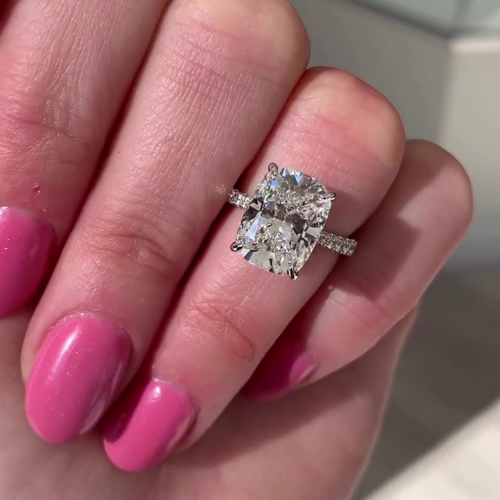 4.40ct Cushion Cut Diamond Engagement Ring | 4.00ct Lab-Grown Center + 0.40ct Side Stones | White Gold, Rose Gold, Platinum | IGI Certified