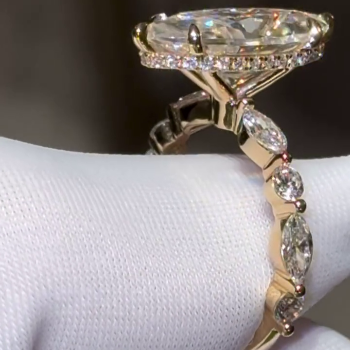 4.00tcw Marquise Lab Diamond Engagement Ring | Hidden Halo Pave | IGI Certified | Custom Gold