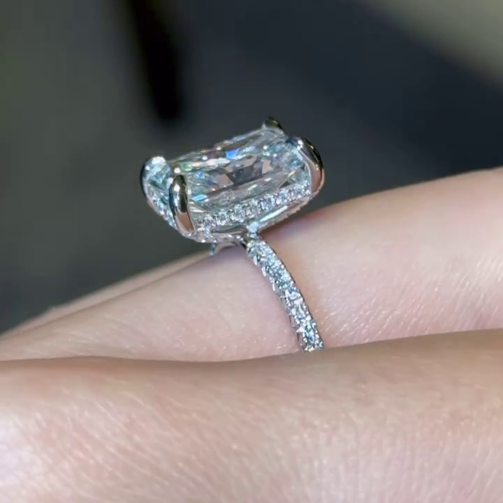 Radiant 3.50tcw Lab Diamond Ring | Modern Hidden Halo Design | Handcrafted Luxury Ring