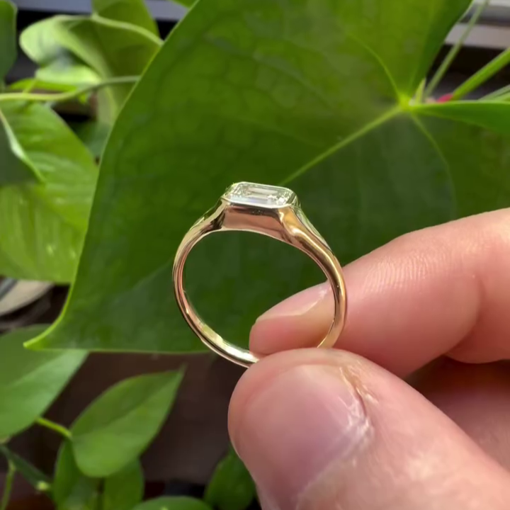 1.00ct Emerald Lab Grown Diamond Bezel Engagement Ring | IGI Certified | Yellow Gold