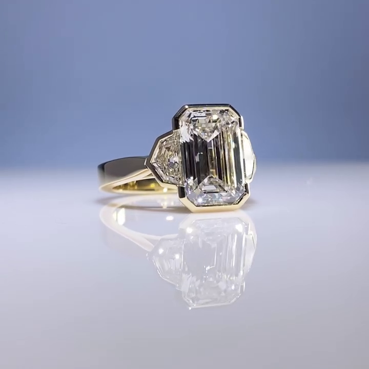 Emerald 2.60tcw Lab Grown Diamond Bezel Engagement Ring with Half Moon Side Stones