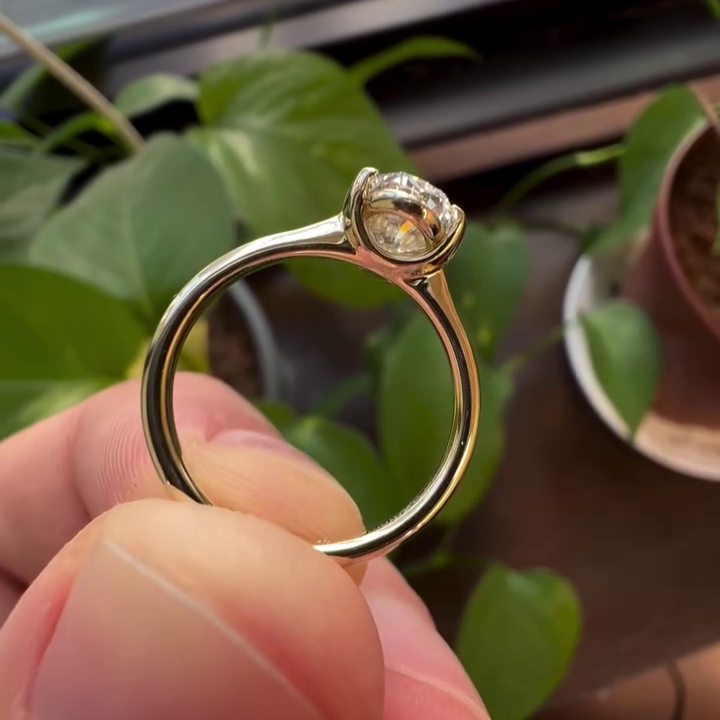 1.50ct Oval Lab Grown Diamond Bezel Engagement Ring | IGI Certified | D-E-F Color | VVS–VS Clarity | Yellow Gold