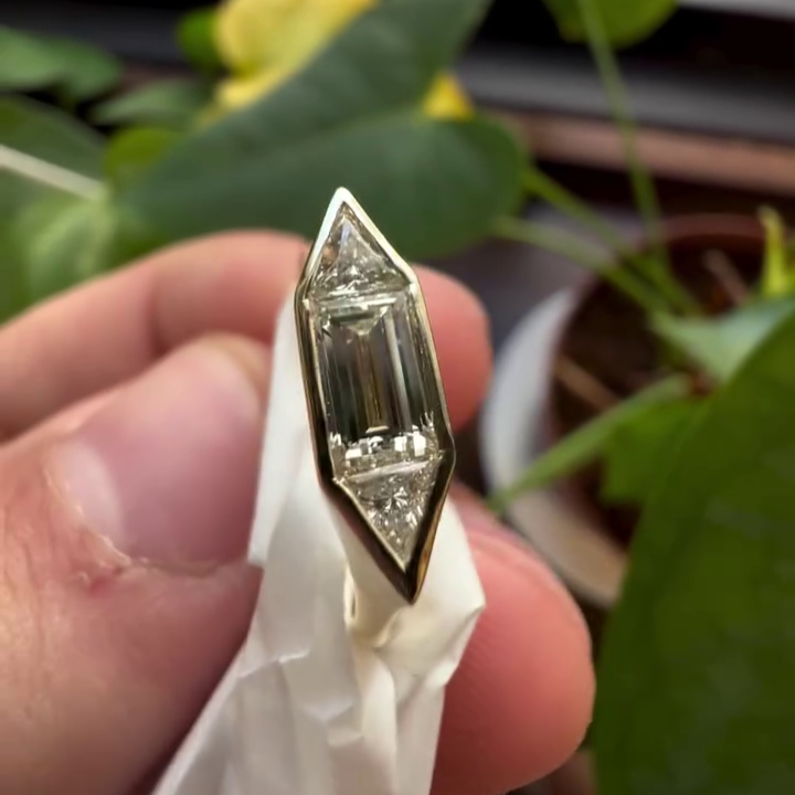 1.40tcw Baguette And Trillion Lab Grown Diamond Bezel Engagement Ring | IGI Certified | DEF VVS