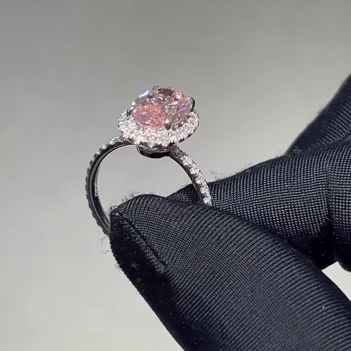 Oval 3.00tcw Fancy Pink Lab Diamond Halo Ring in White Gold | IGI Certified