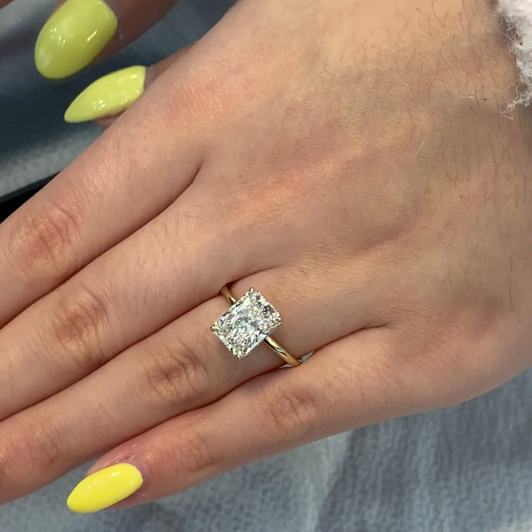 3.10tcw Radiant Lab Grown Diamond Engagement Ring | Hidden Halo | IGI Certified | Gold