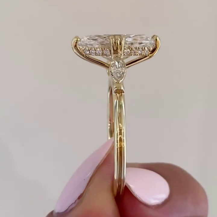 Marquise 2.50tcw Lab Grown Diamond Engagement Ring | Hidden Halo & Side Stones | IGI Certified