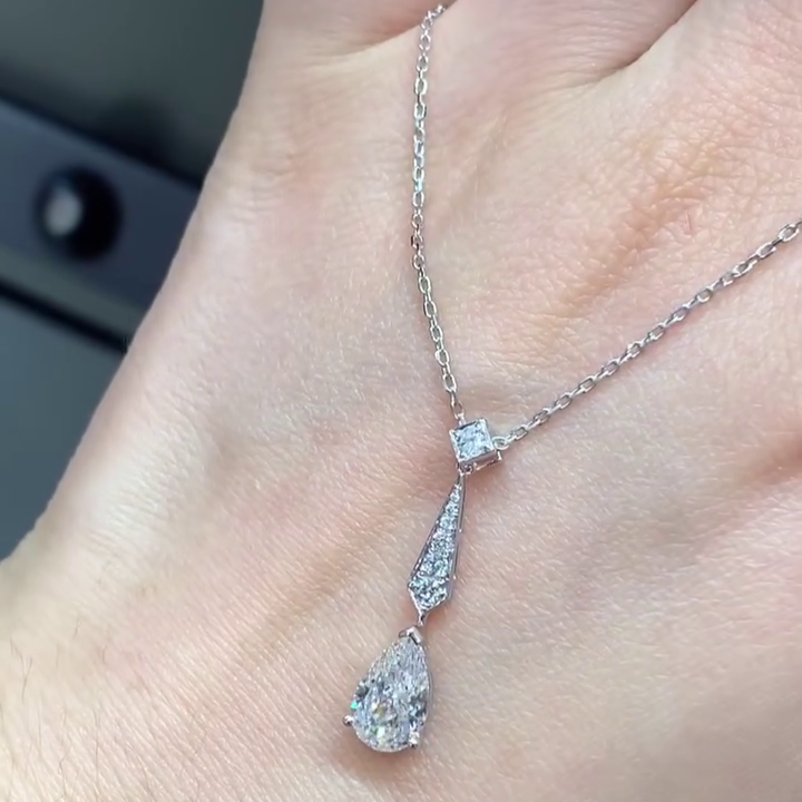 Pear And Round 1.50tcw Lab Grown Diamond Drop Pendant Necklace, D-E-F Color, VVS-VS Clarity