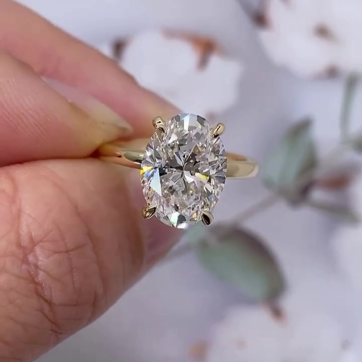 Oval 5.20tcw Lab Grown Diamond Hidden Halo Engagement Ring | IGI Certified | VVS Clarity | D-E-F Color | Gold Ring