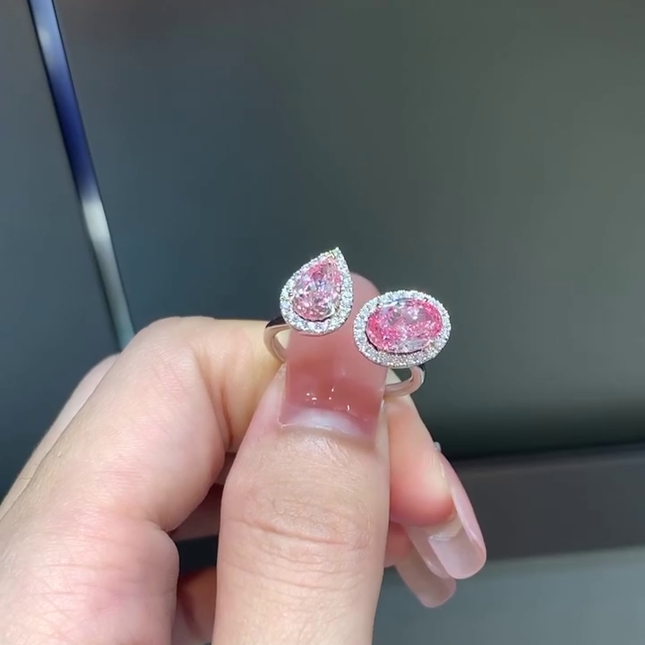 Pear & Oval 3.40tcw Fancy Pink Lab Diamond Ring | Halo Style | IGI Certified | VVS–VS
