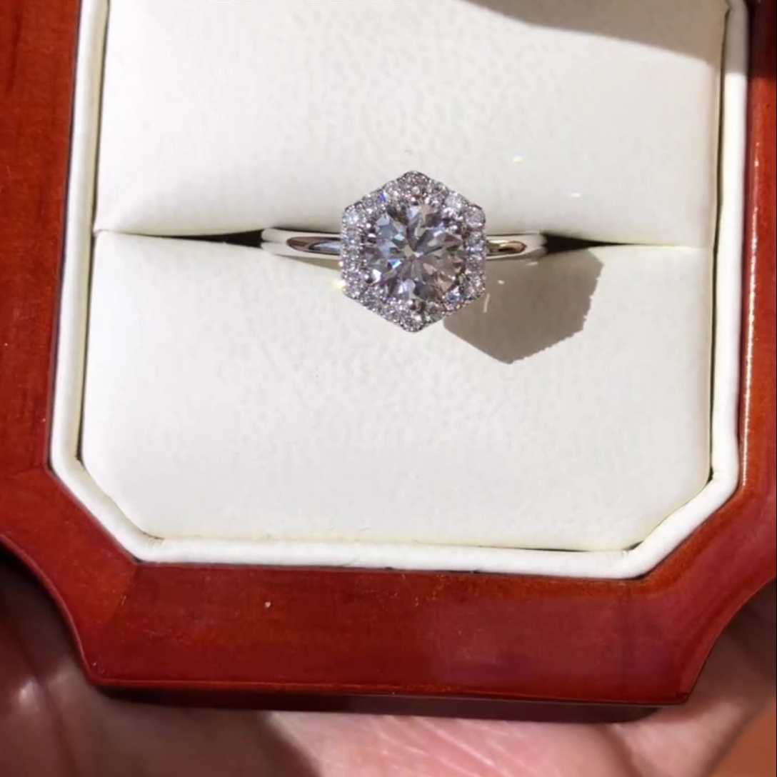 Round 2.60tcw Lab Diamond Hexagon Halo Engagement Ring | 2ct Center | IGI Certified
