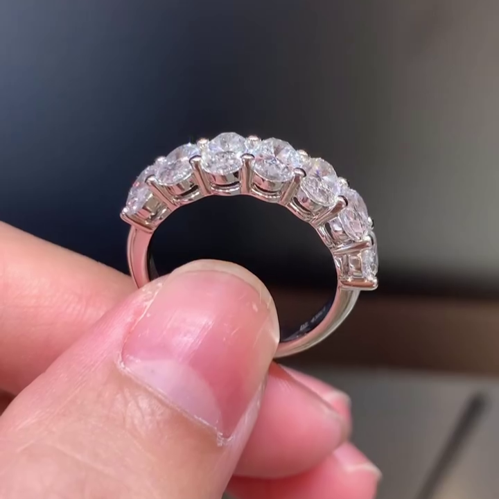 2.10tcw Oval Lab Diamond 7-Stone Wedding Band | IGI Certified DEF VVS-VS | White Gold
