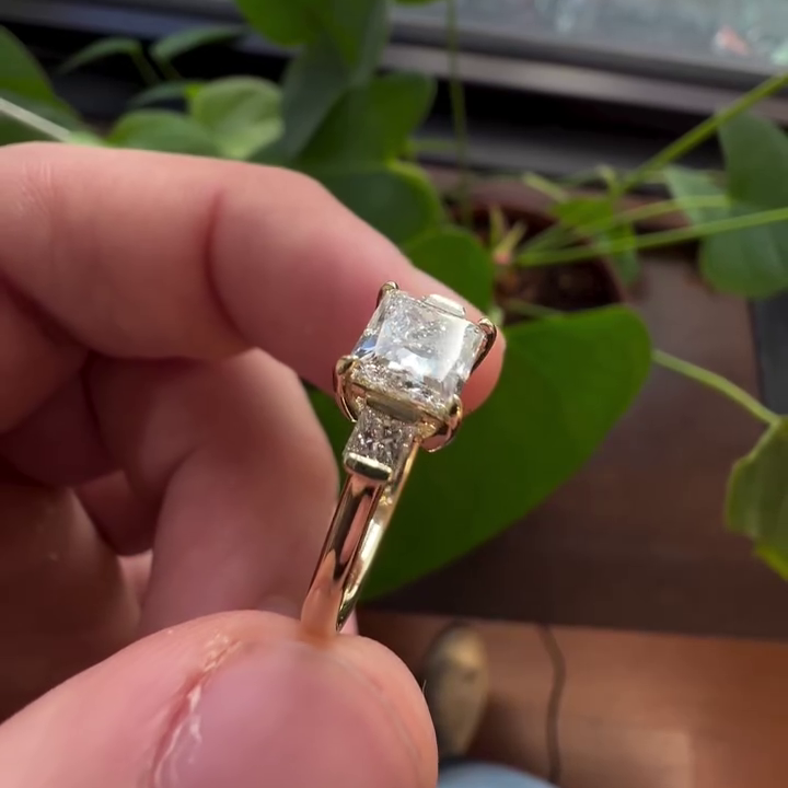 3.00tcw Princess Lab Grown Diamond Three Stone Engagement Ring | Half Bezel | IGI Certified