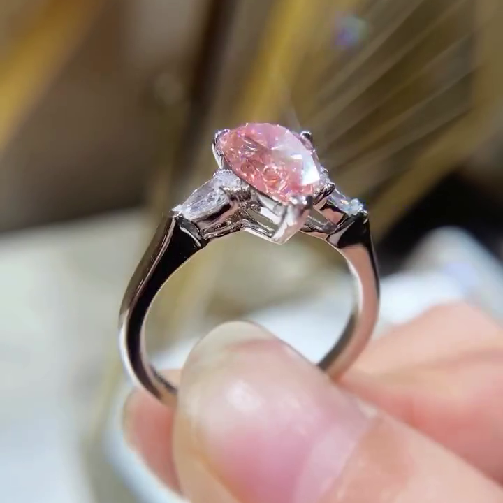 Pear Shape 2.60tcw Fancy Pink Lab Grown Diamond Engagement Ring | Three Stone Ring | 2.50ct Center | IGI Certificate