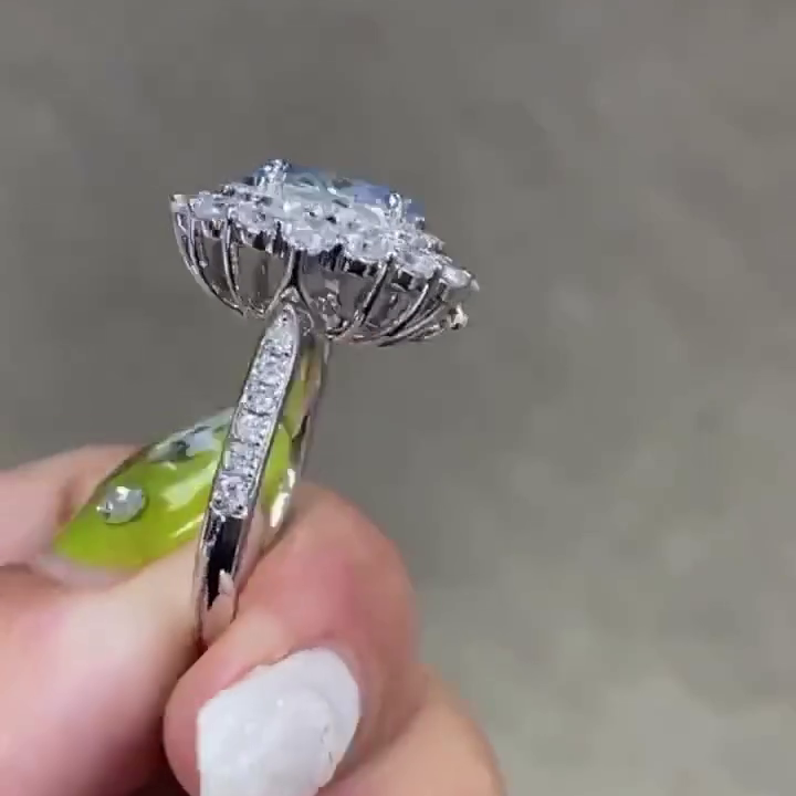 Fancy Blue 5.50tcw Oval Lab Diamond Double Halo Ring | IGI Certified