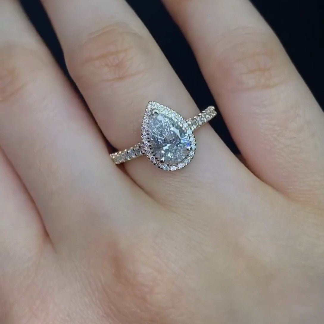 Pear 1.80tcw Lab Diamond Halo Cathedral Ring | IGI Certified | DEF VVS–VS