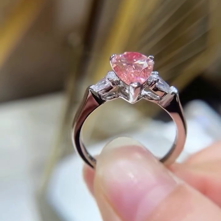 Pear Shape 2.60tcw Fancy Pink Lab Grown Diamond Engagement Ring | Three Stone Ring | 2.50ct Center | IGI Certificate