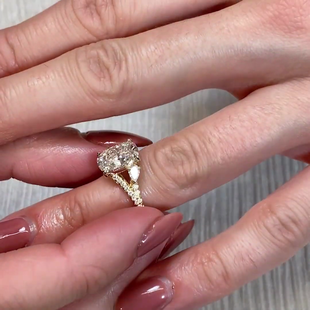 Cushion 4.00tcw Lab Diamond Split Band Ring  | IGI Certified | D-E-F | VVS–VS