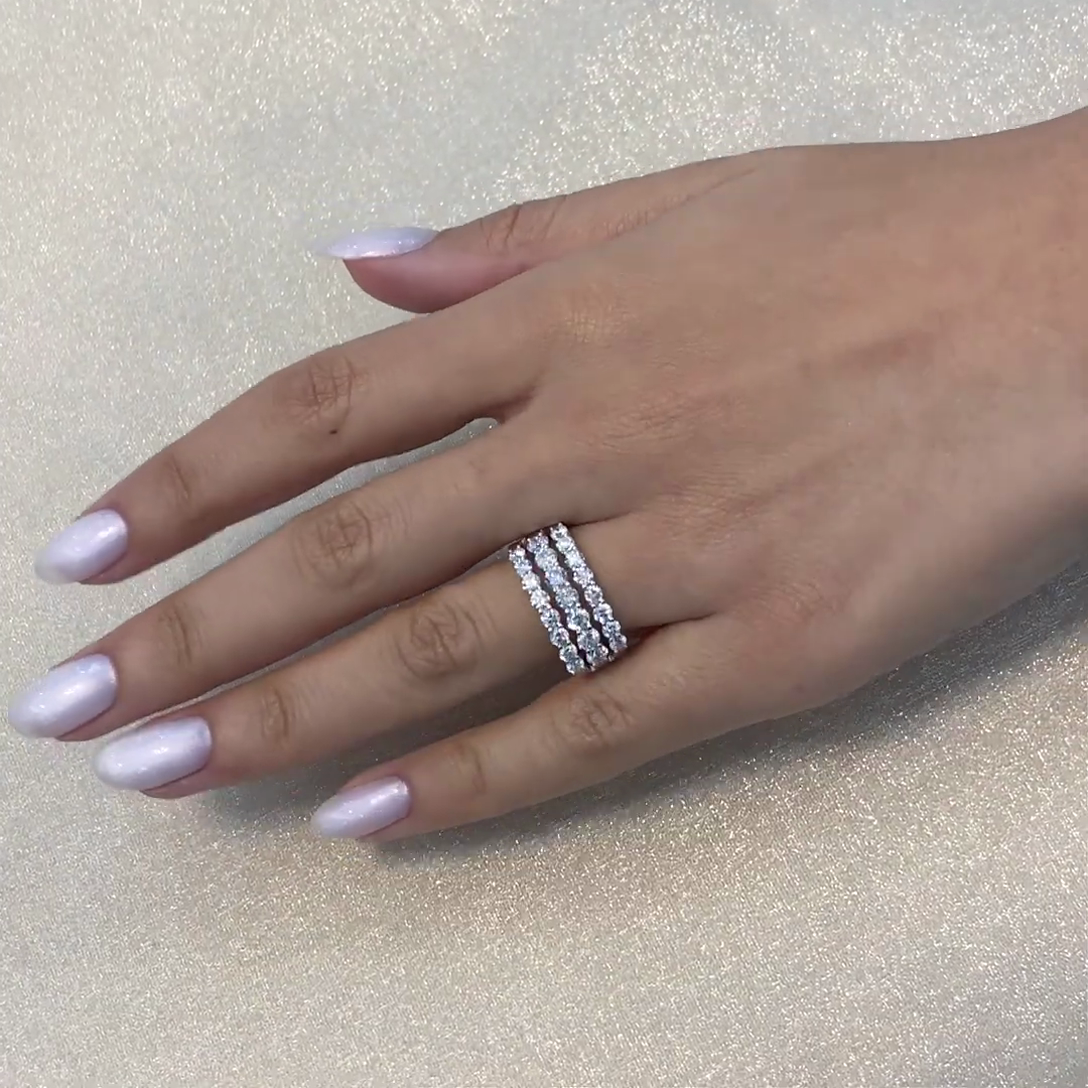 2.40tcw Round Lab-Grown Diamond Engagement Band | Three-Row Halfway | DEF VVS–VS