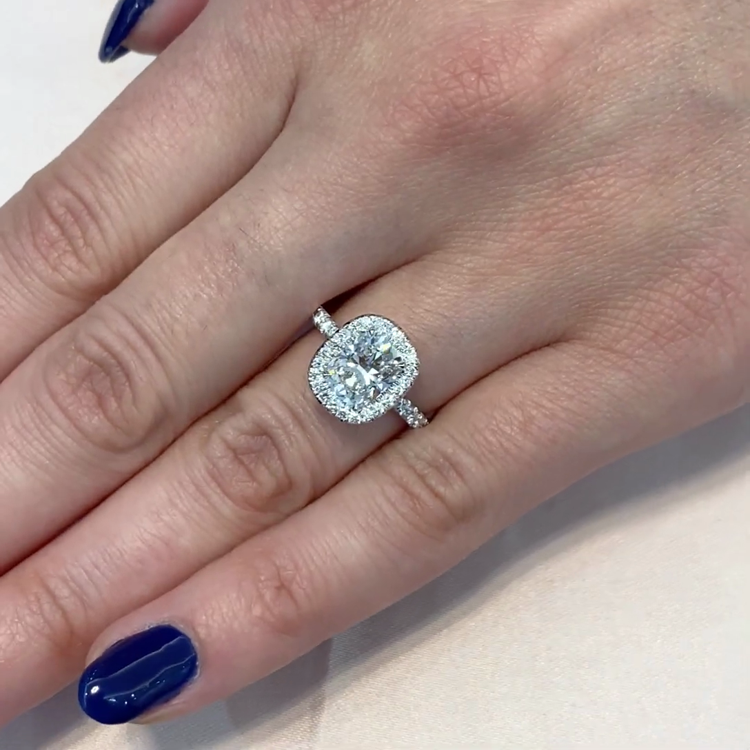 Elegant 1.90tcw Cushion Lab Diamond Halo Engagement Ring | IGI Certified | White Gold