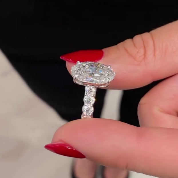 Oval 5.80tcw Lab Diamond Ring | Scalloped Pavé | Cathedral Setting | IGI Certified