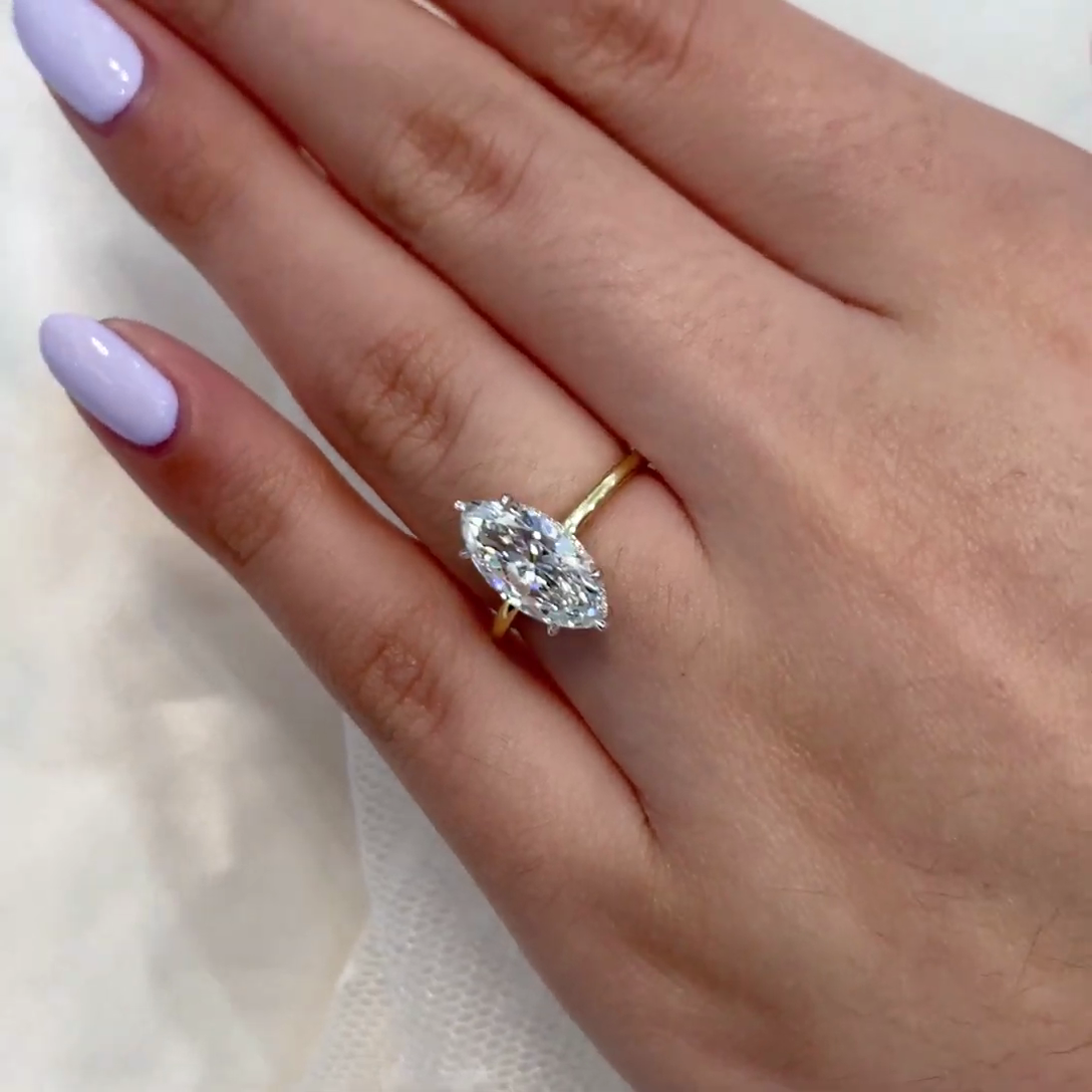 Marquise 2.20tcw Lab Diamond Ring | Two-Tone Hidden Halo Solitaire | IGI Certified
