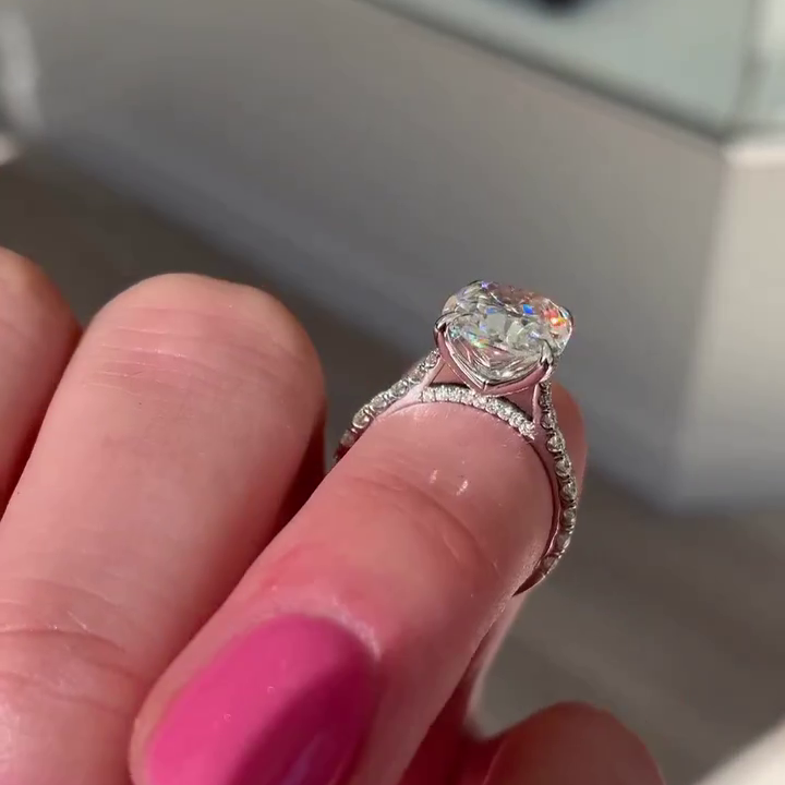 4.40ct Cushion Cut Diamond Engagement Ring | 4.00ct Lab-Grown Center + 0.40ct Side Stones | White Gold, Rose Gold, Platinum | IGI Certified